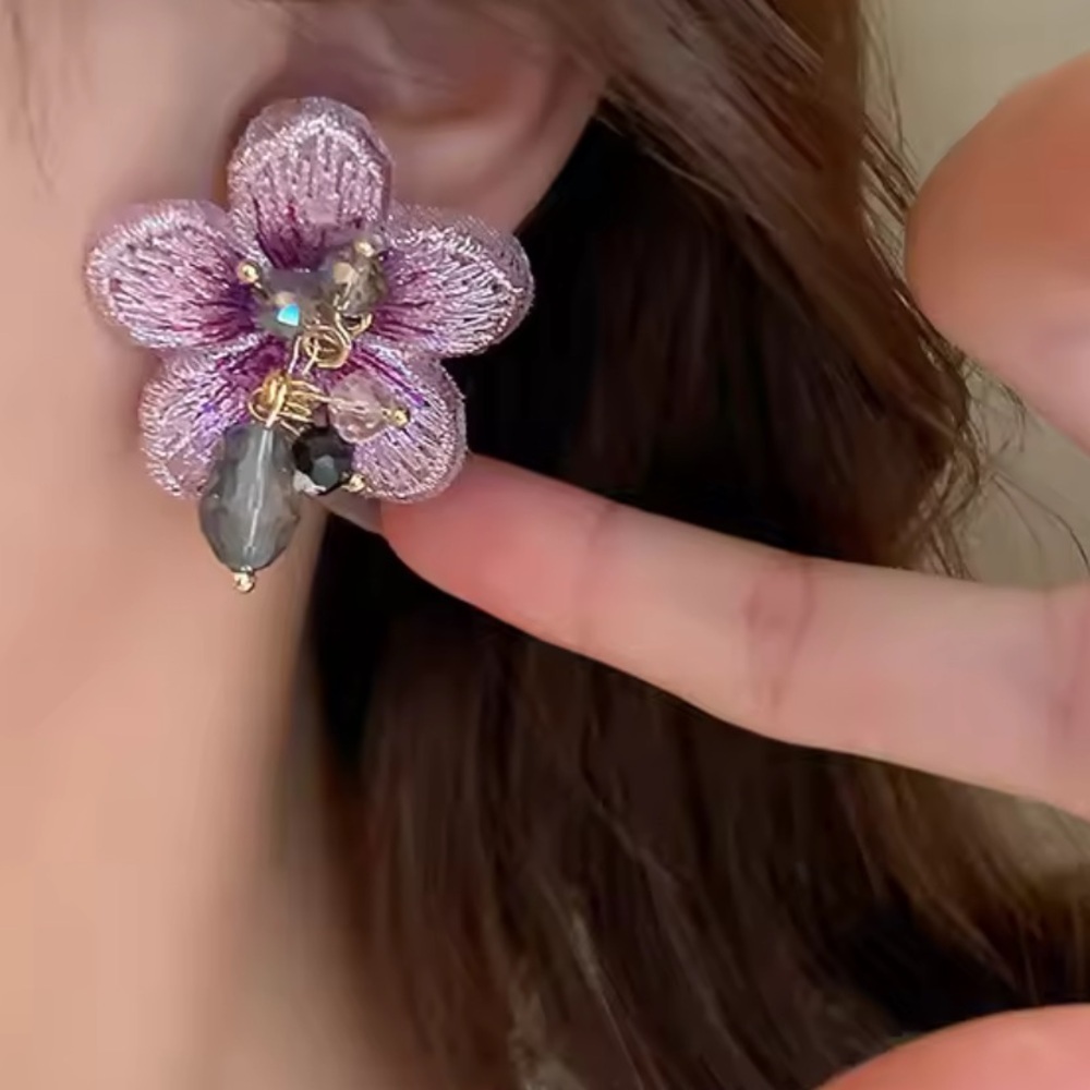 Floral Earrings with Purple and Gold Accents